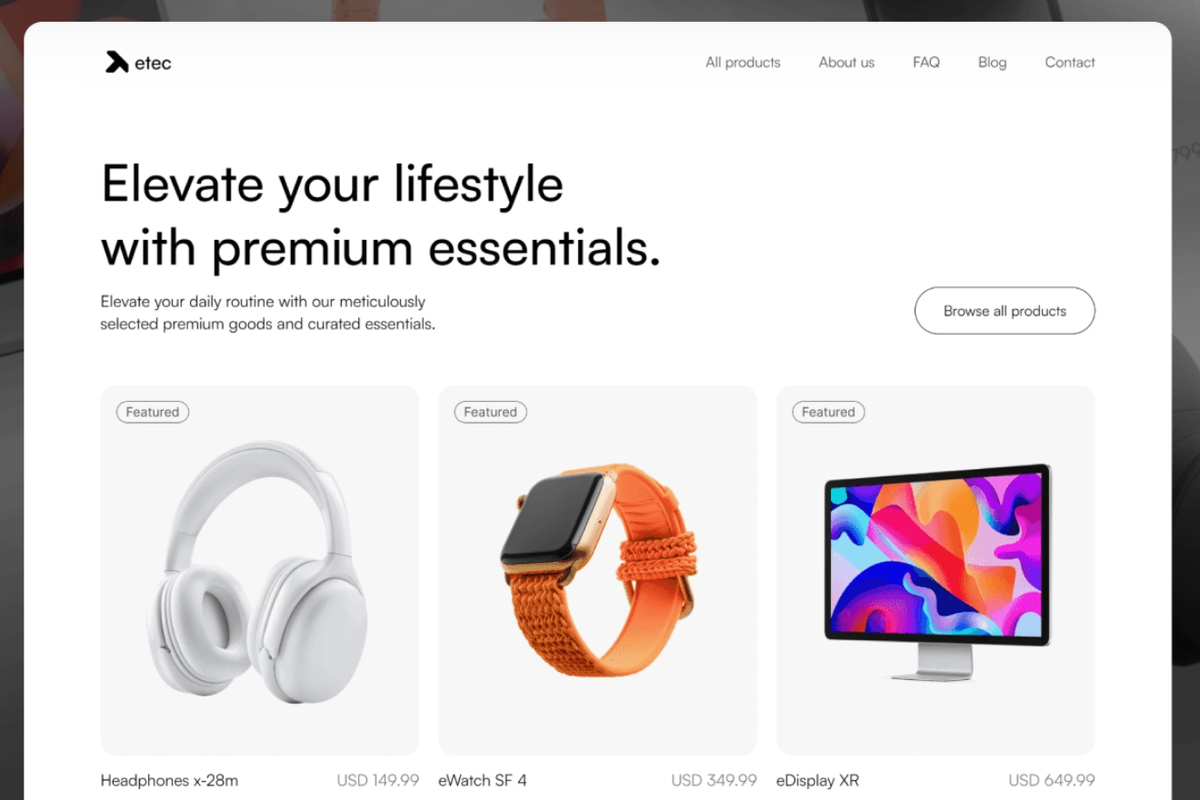 Etec — Sleek Online Tech Store Framer Template